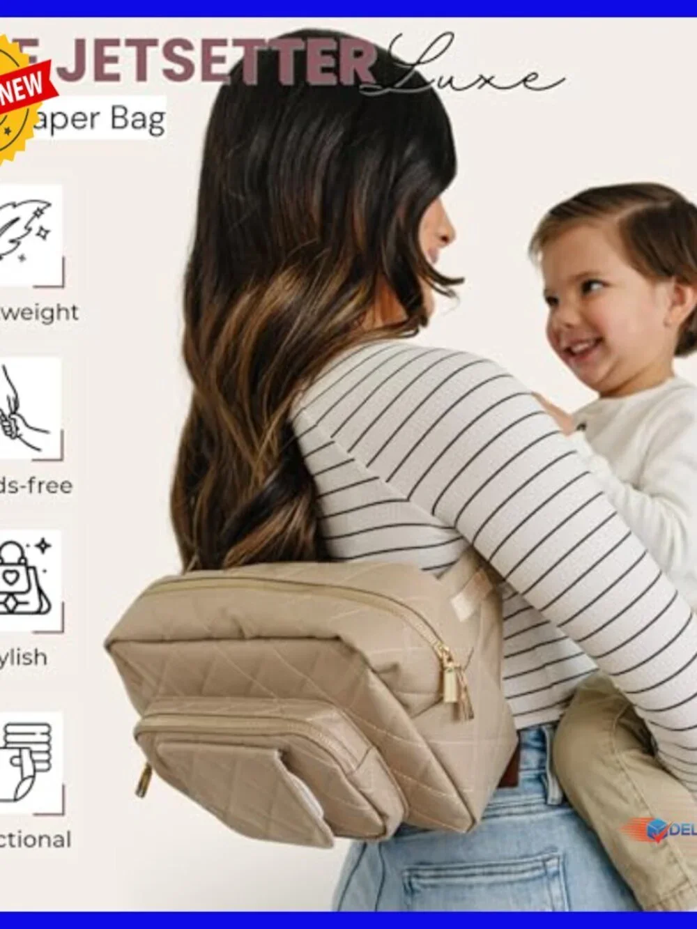 Mini Diaper Bag with Changing Pad, Adjustable Strap, Water-Resistant Nylon